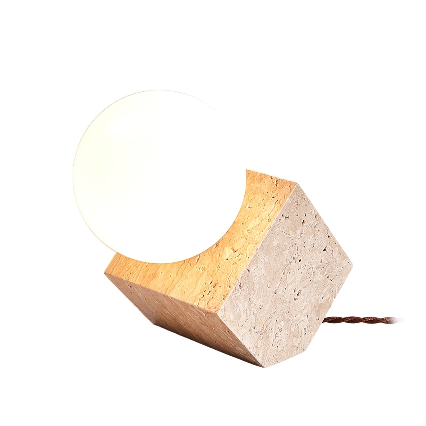 Cube Stone Table Lamp | Yellow Travertine, Glass | White Shade