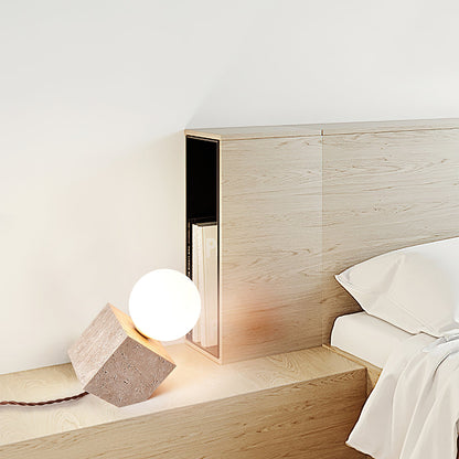 Cube Stone Table Lamp | Yellow Travertine, Glass | White Shade