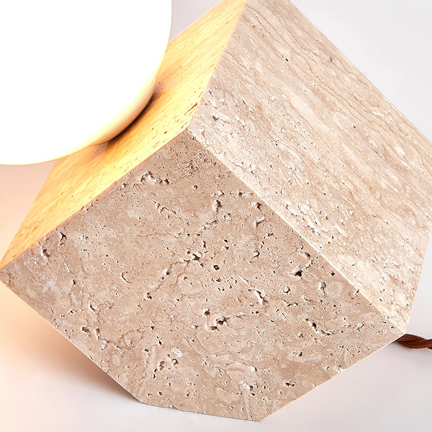 Cube Stone Table Lamp | Yellow Travertine, Glass | White Shade