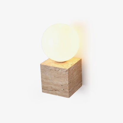 Cube Stone Wall Lamp | Travertine, Metal, Glass | Yellow