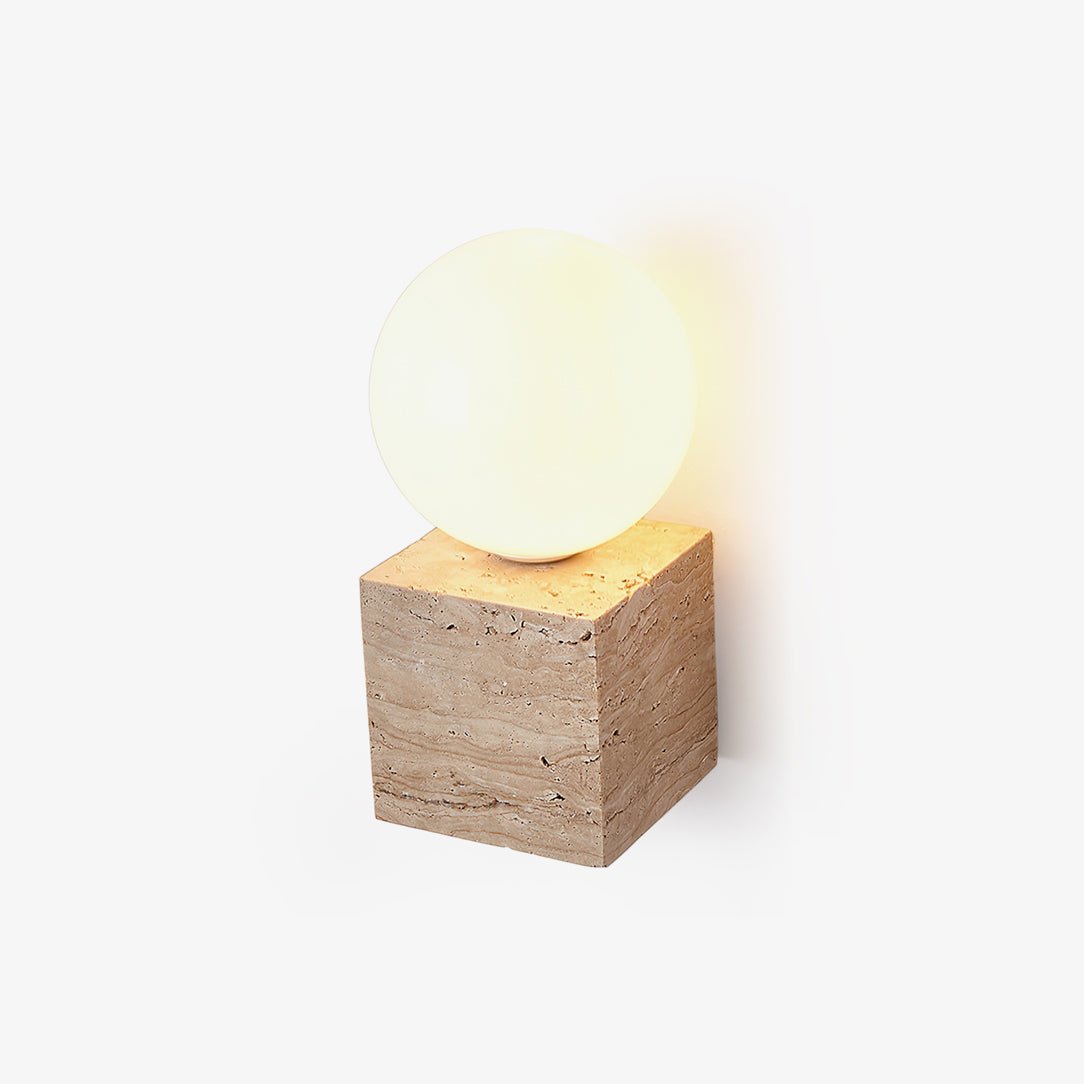 Cube Stone Wall Lamp | Travertine, Metal, Glass | Yellow