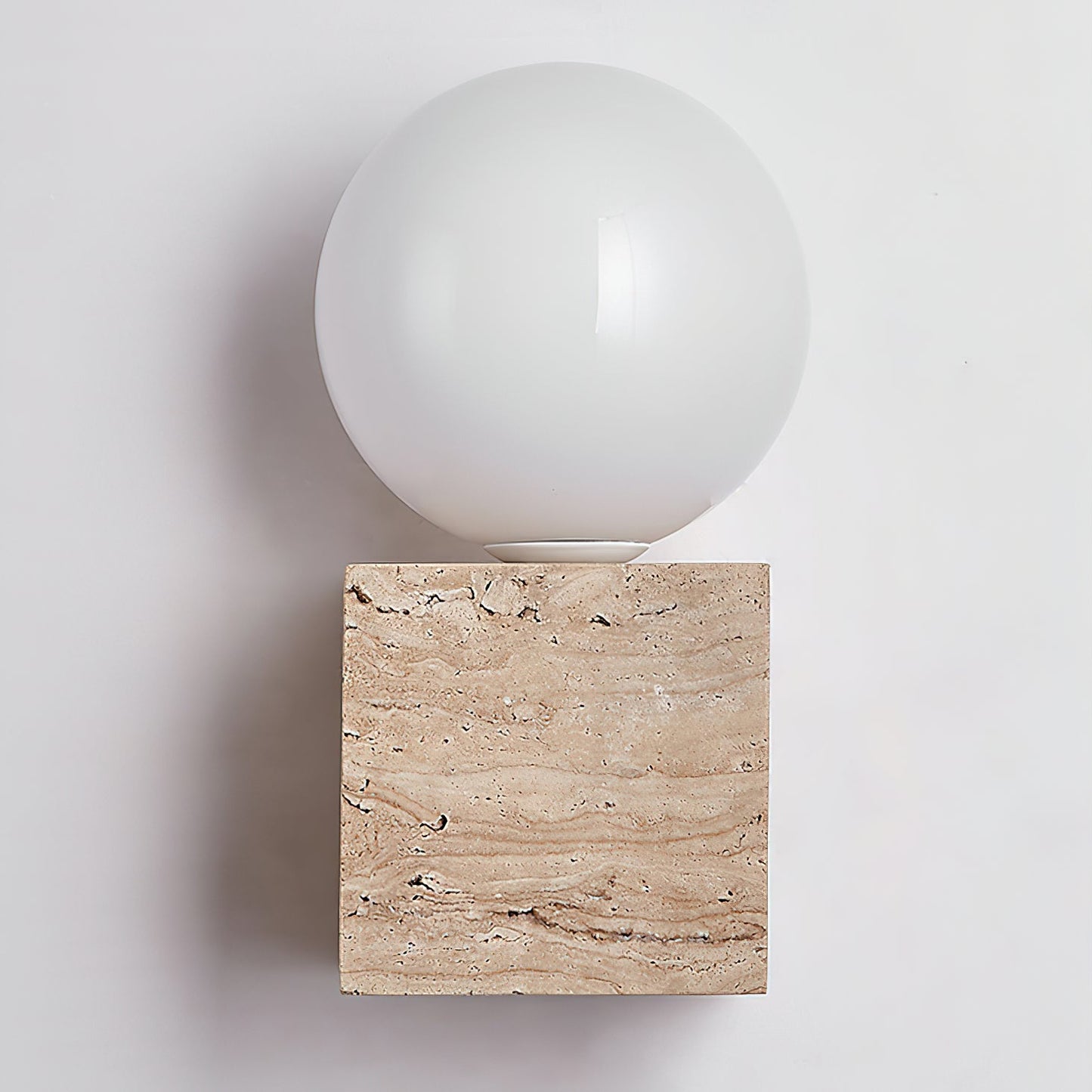 Cube Stone Wall Lamp | Travertine, Metal, Glass | Yellow