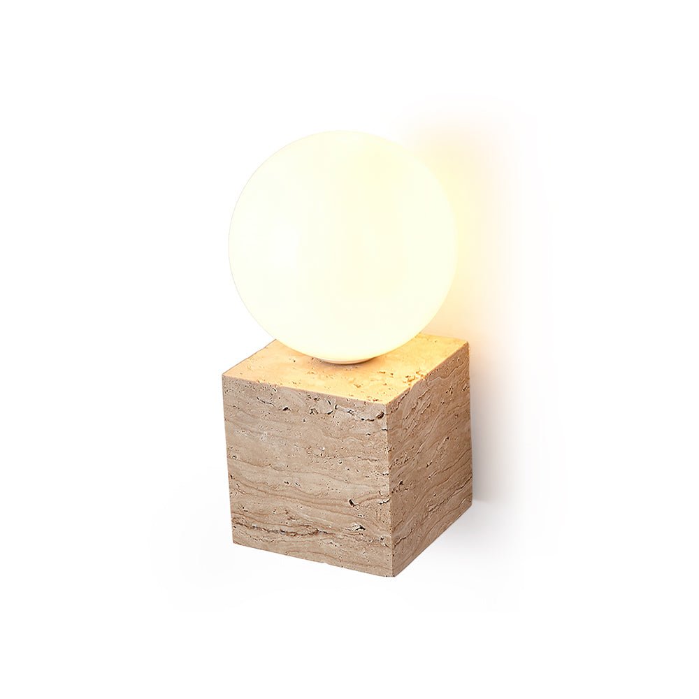 Cube Stone Wall Lamp | Travertine, Metal, Glass | Yellow