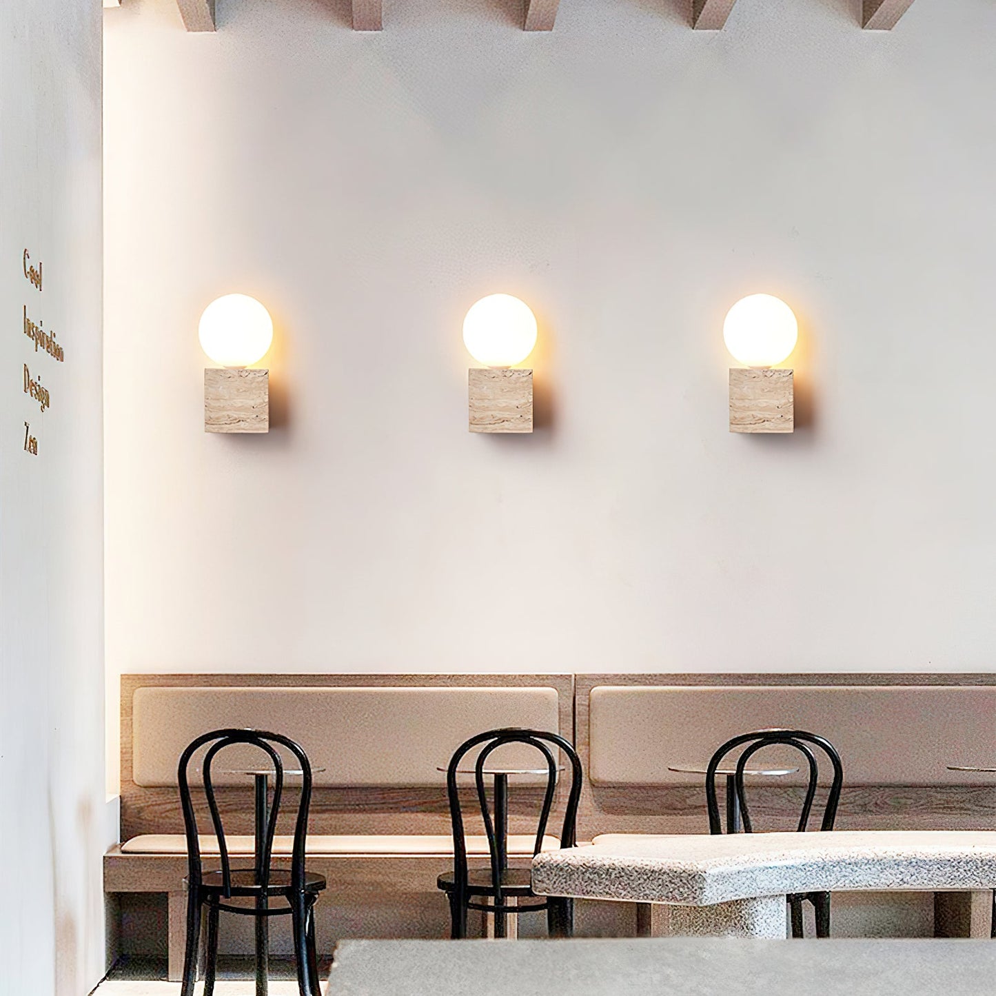 Cube Stone Wall Lamp | Travertine, Metal, Glass | Yellow