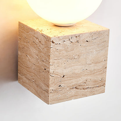 Cube Stone Wall Lamp | Travertine, Metal, Glass | Yellow