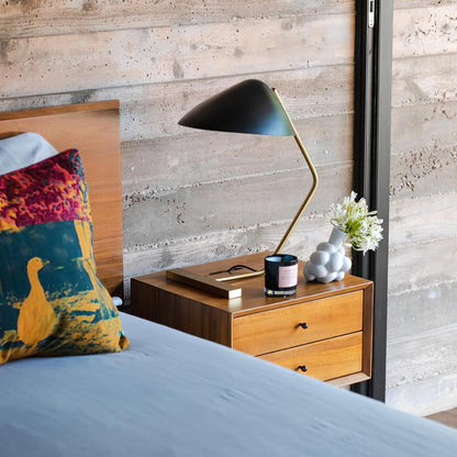 Mid-Century Table Lamp | Metal Shade | Gold and Black
