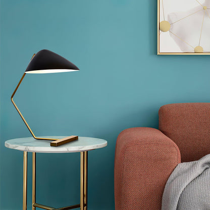 Mid-Century Table Lamp | Metal Shade | Gold and Black