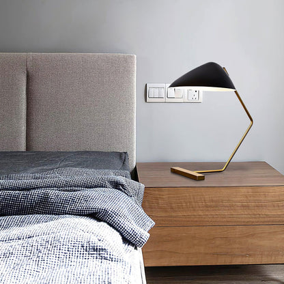 Mid-Century Table Lamp | Metal Shade | Gold and Black