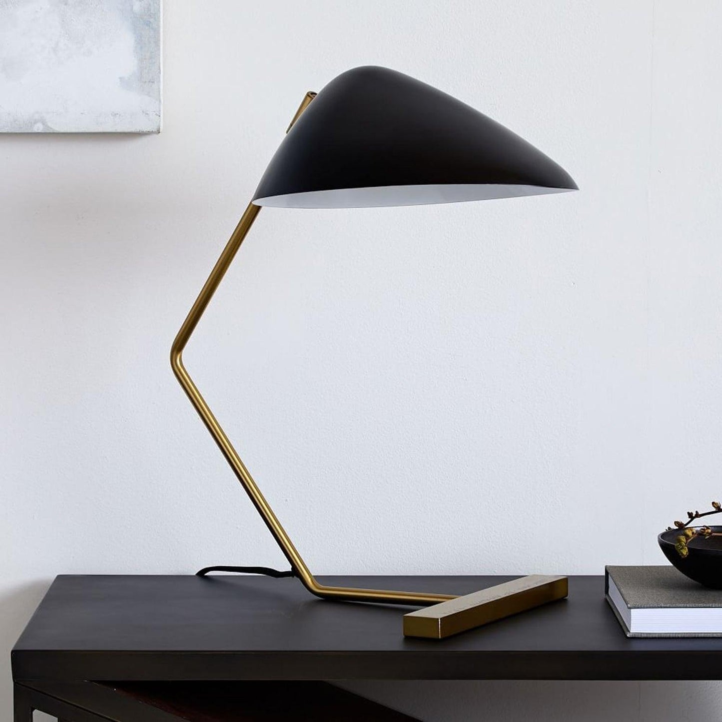 Mid-Century Table Lamp | Metal Shade | Gold and Black