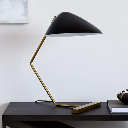 Mid-Century Table Lamp | Metal Shade | Gold and Black
