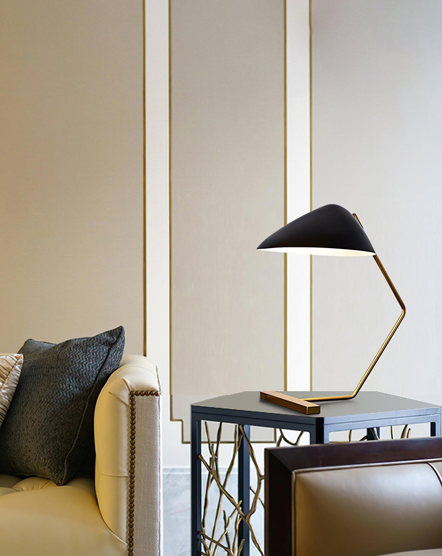 Mid-Century Table Lamp | Metal Shade | Gold and Black