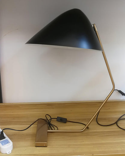 Mid-Century Table Lamp | Metal Shade | Gold and Black