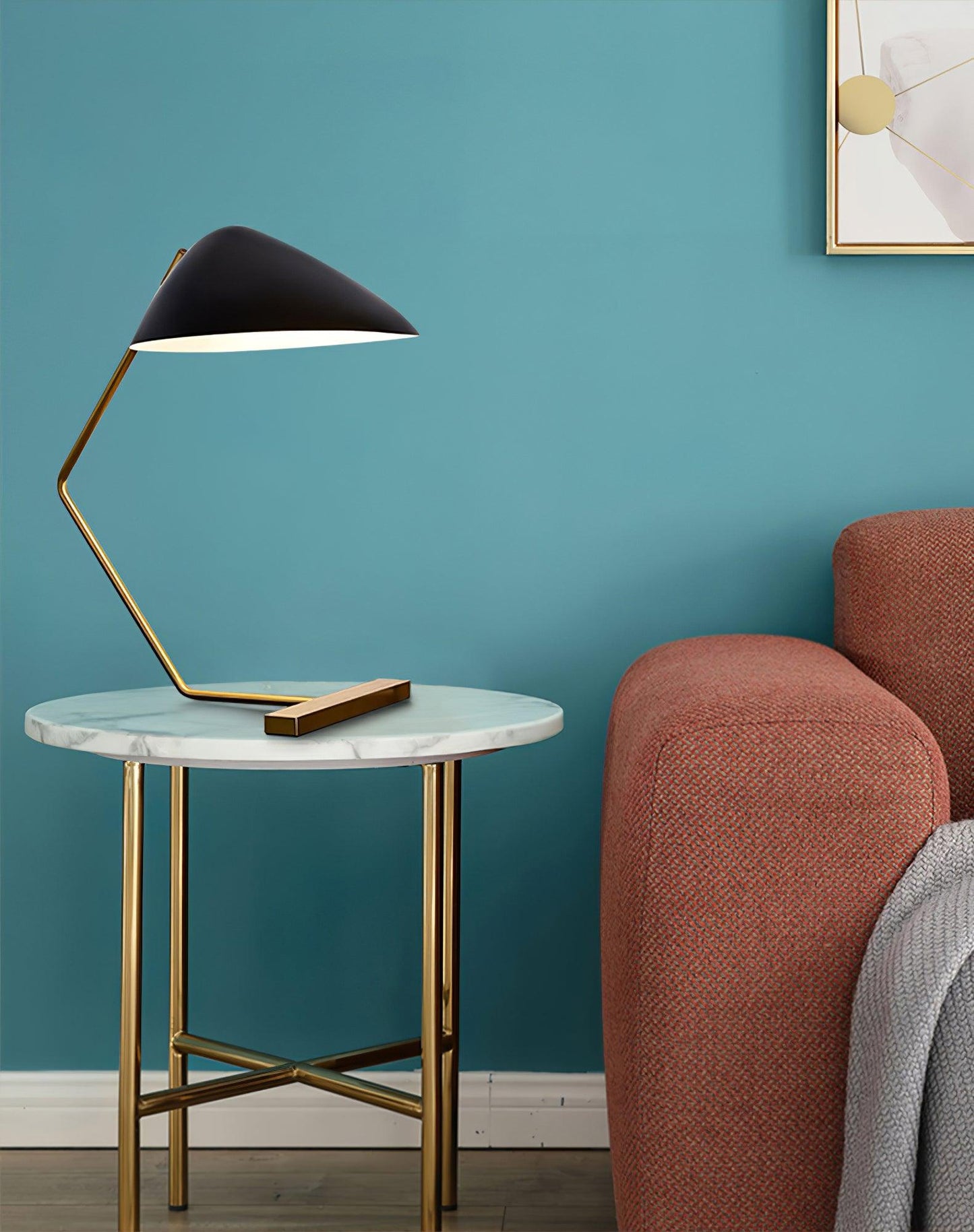 Mid-Century Table Lamp | Metal Shade | Gold and Black