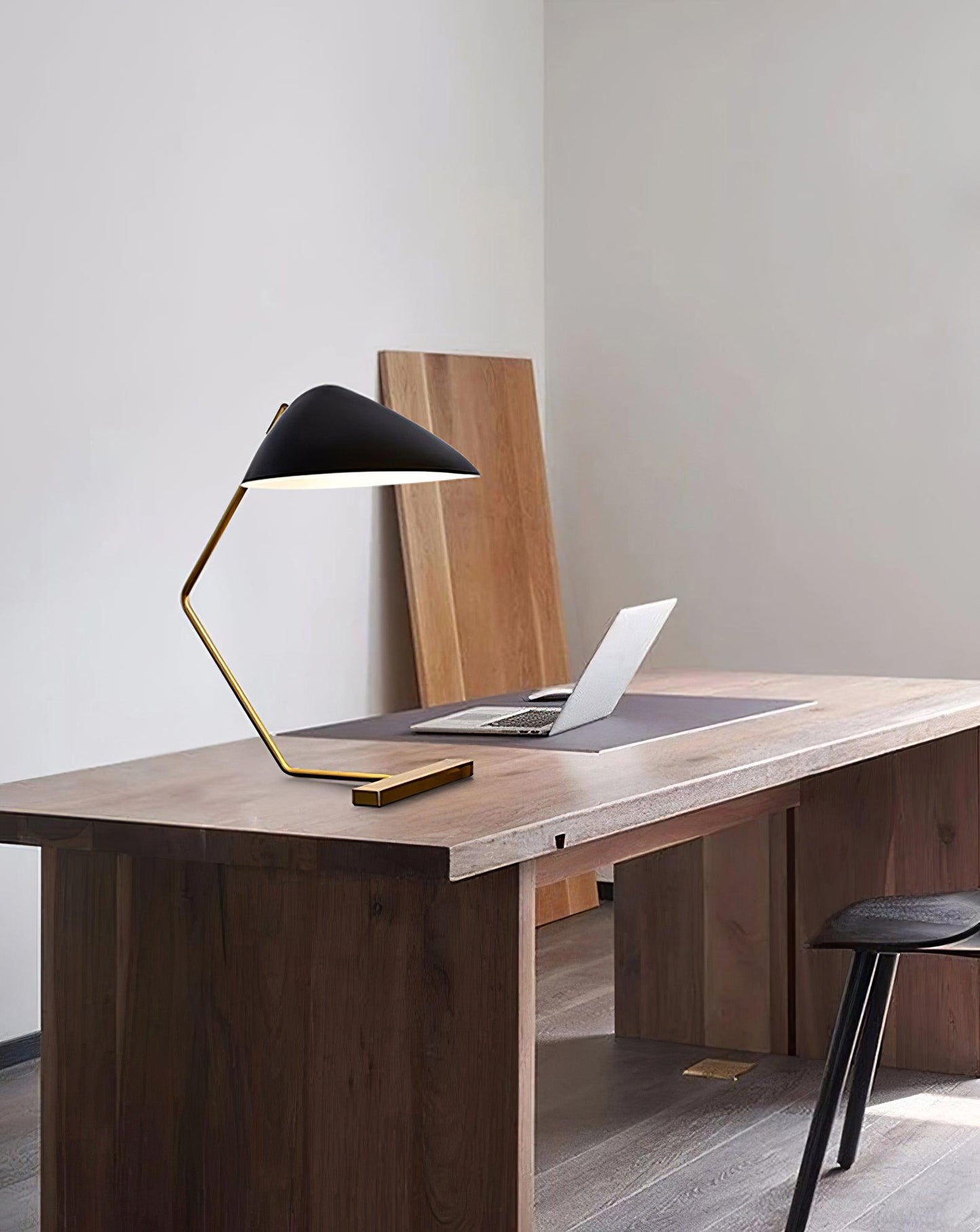 Mid-Century Table Lamp | Metal Shade | Gold and Black