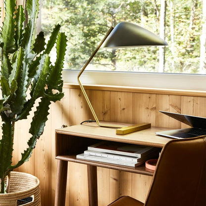 Mid-Century Table Lamp | Metal Shade | Gold and Black