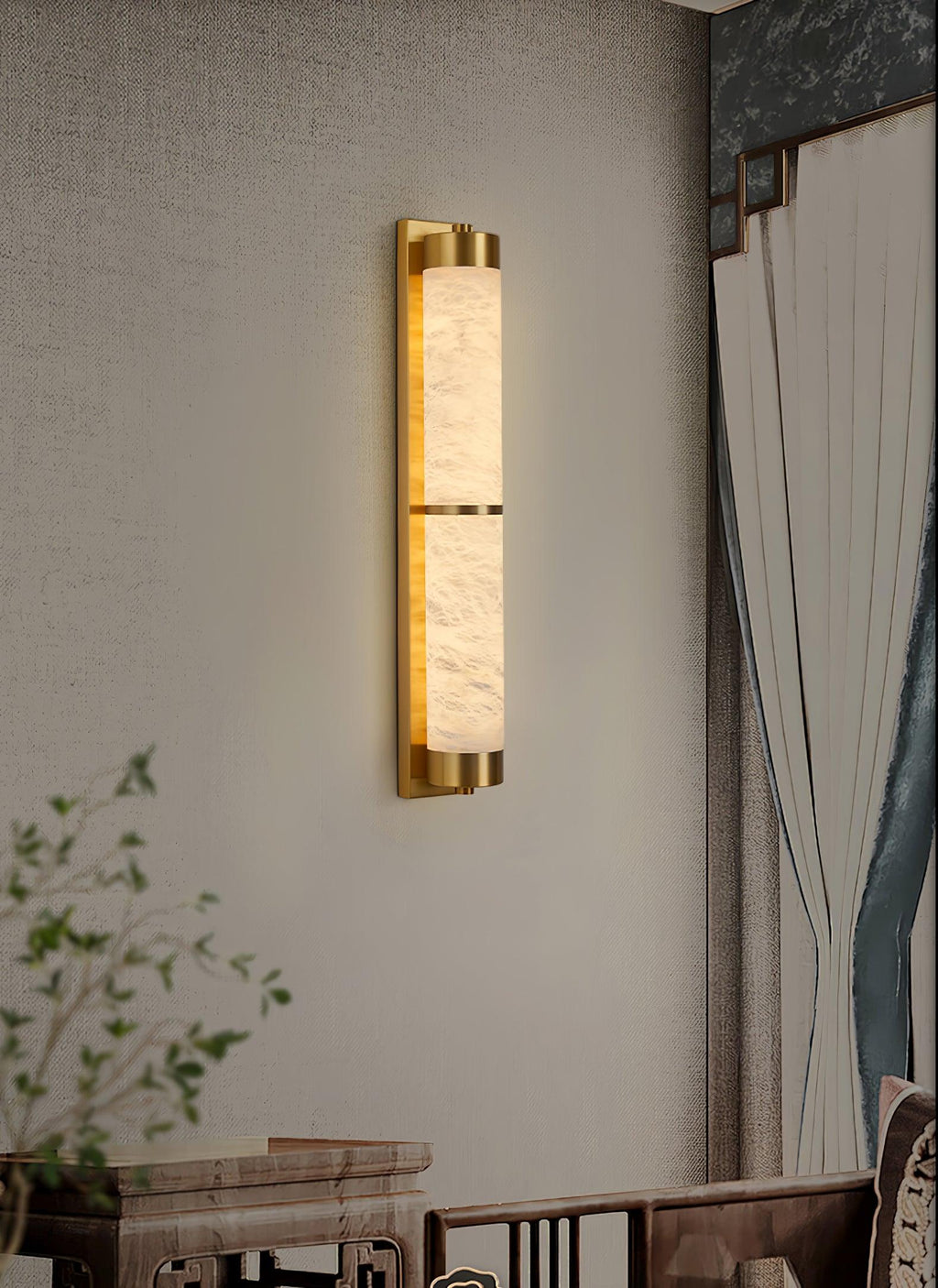 Cylindra Wall Light | Alabaster & Brass | White Shade