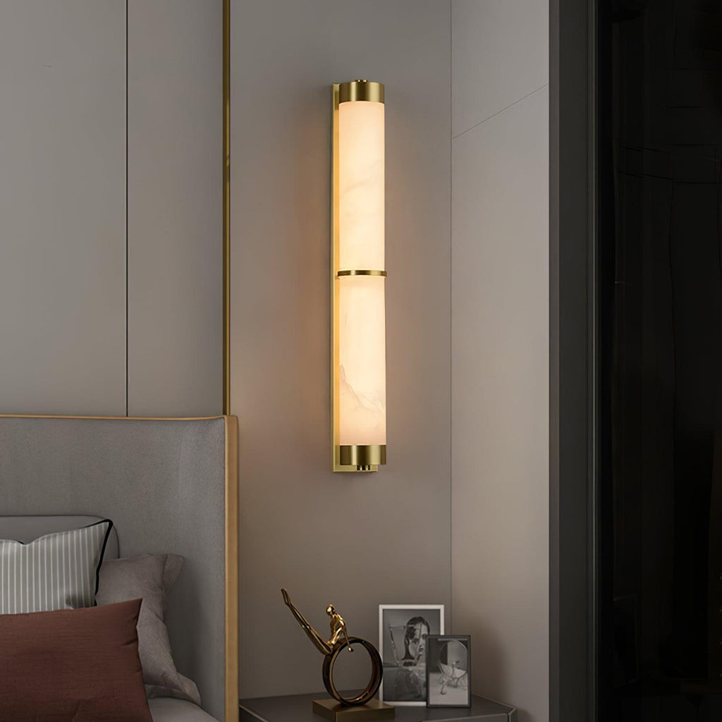 Cylindra Wall Light | Alabaster & Brass | White Shade