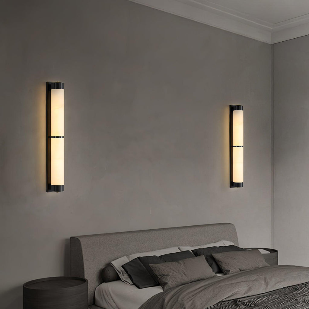 Cylindra Wall Light | Alabaster & Brass | White Shade