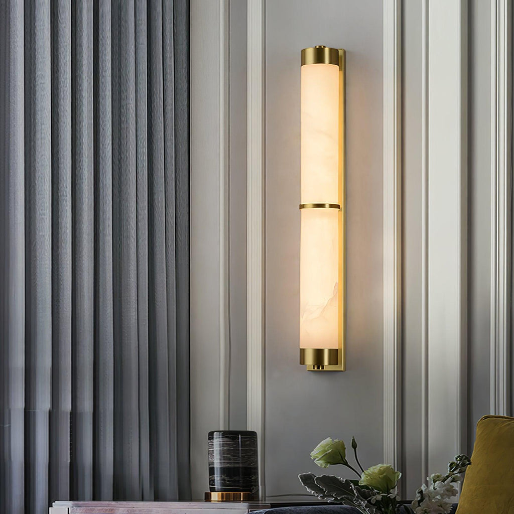 Cylindra Wall Light | Alabaster & Brass | White Shade