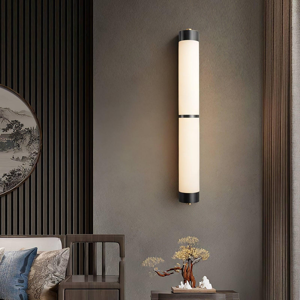 Cylindra Wall Light | Alabaster & Brass | White Shade