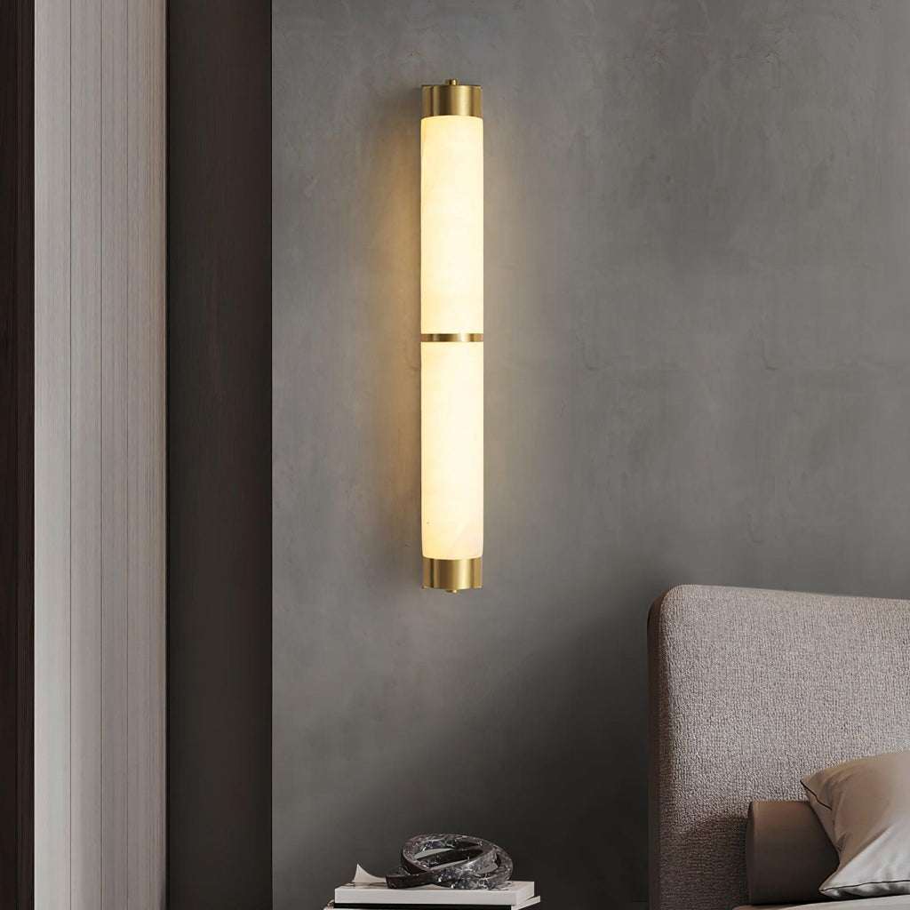 Cylindra Wall Light | Alabaster & Brass | White Shade