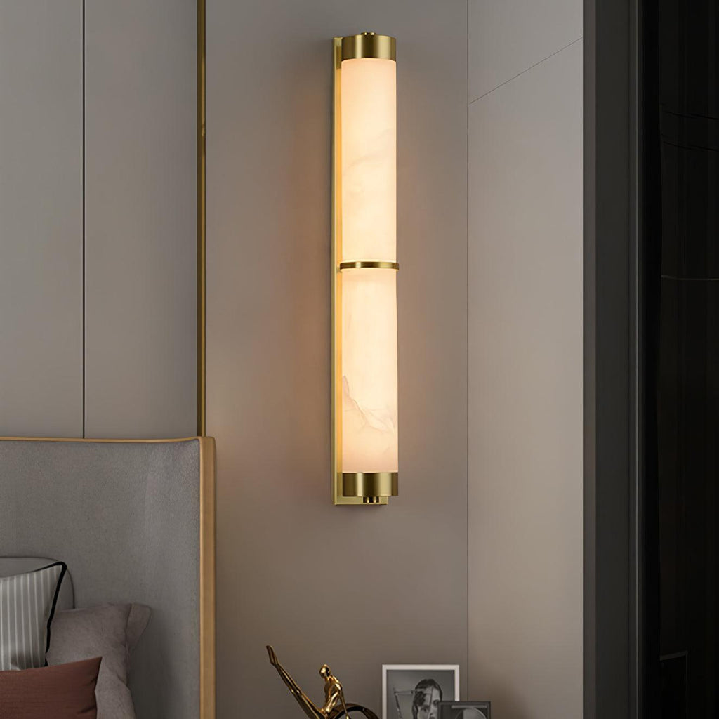 Cylindra Wall Light | Alabaster & Brass | White Shade