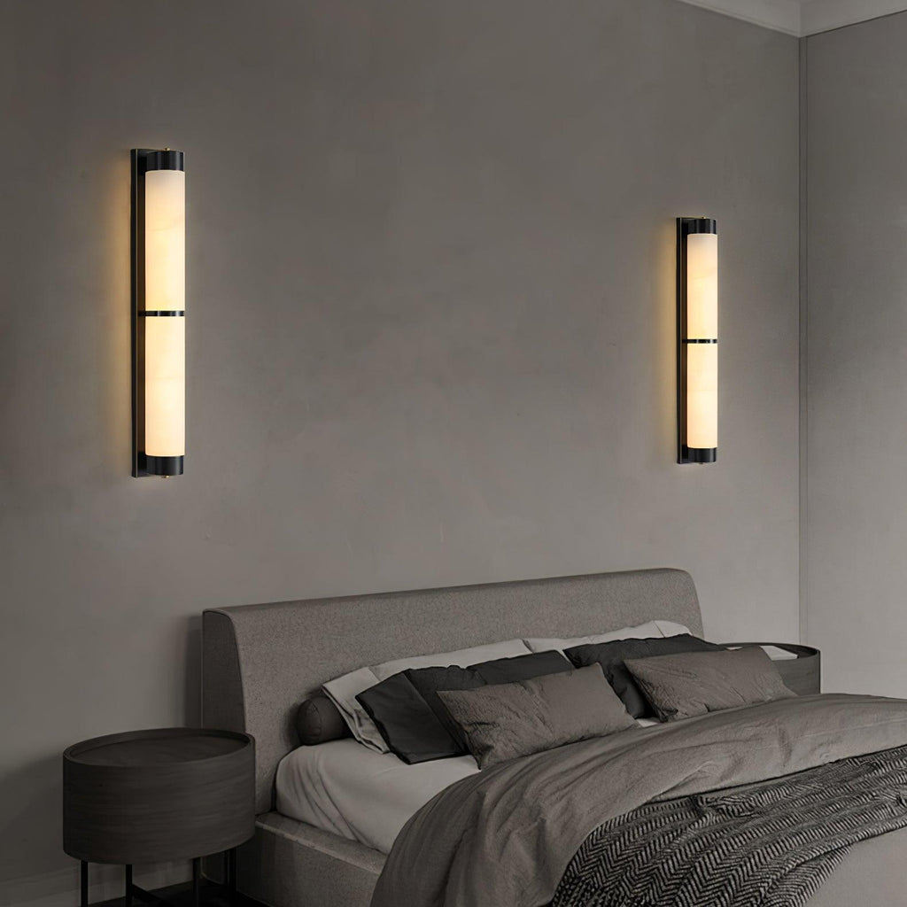 Cylindra Wall Light | Alabaster & Brass | White Shade