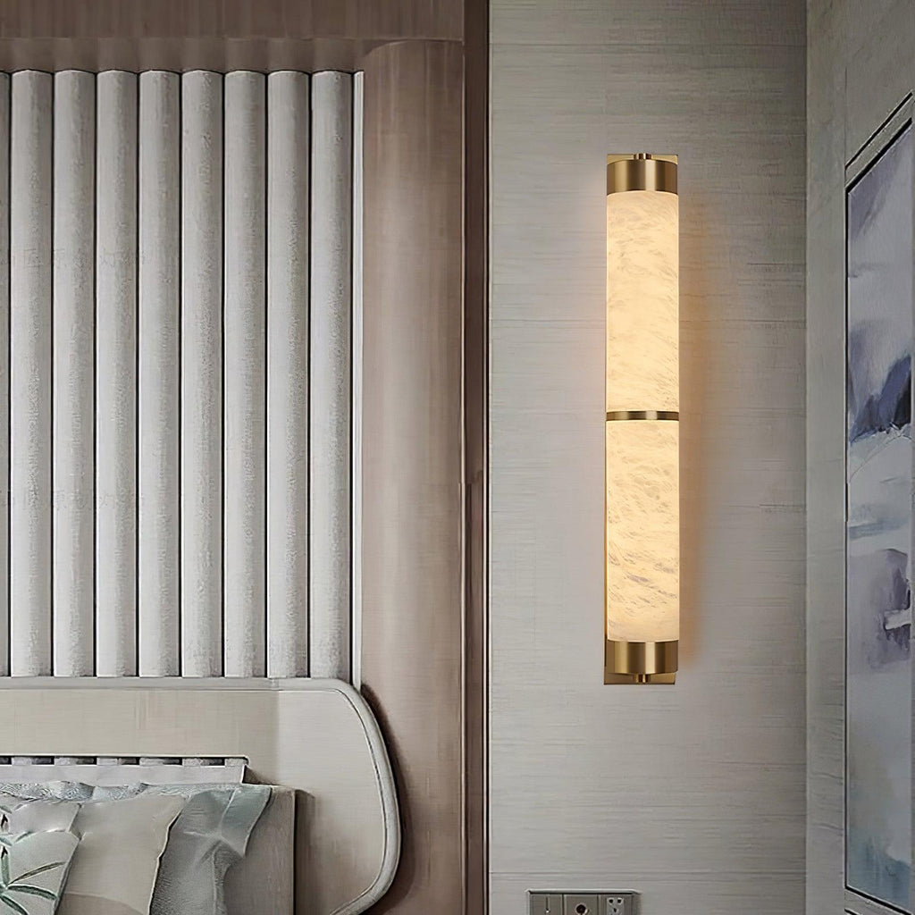 Cylindra Wall Light | Alabaster & Brass | White Shade