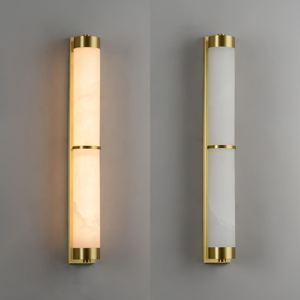 Cylindra Wall Light | Alabaster & Brass | White Shade