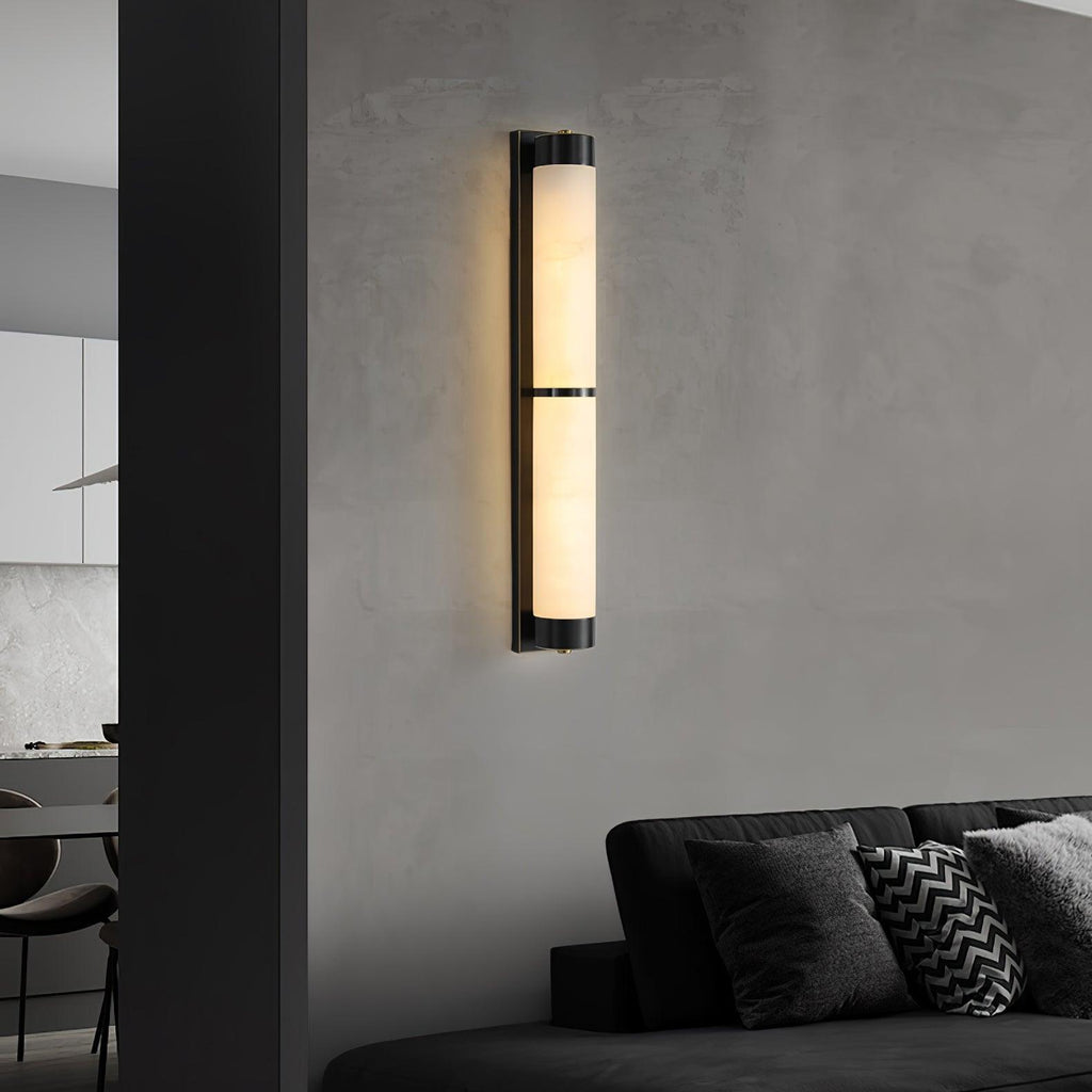 Cylindra Wall Light | Alabaster & Brass | White Shade