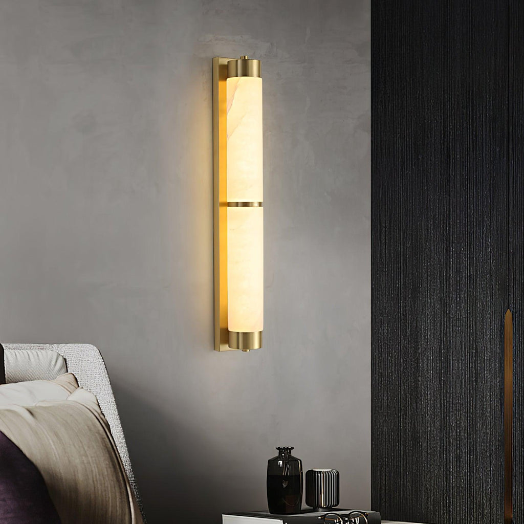 Cylindra Wall Light | Alabaster & Brass | White Shade