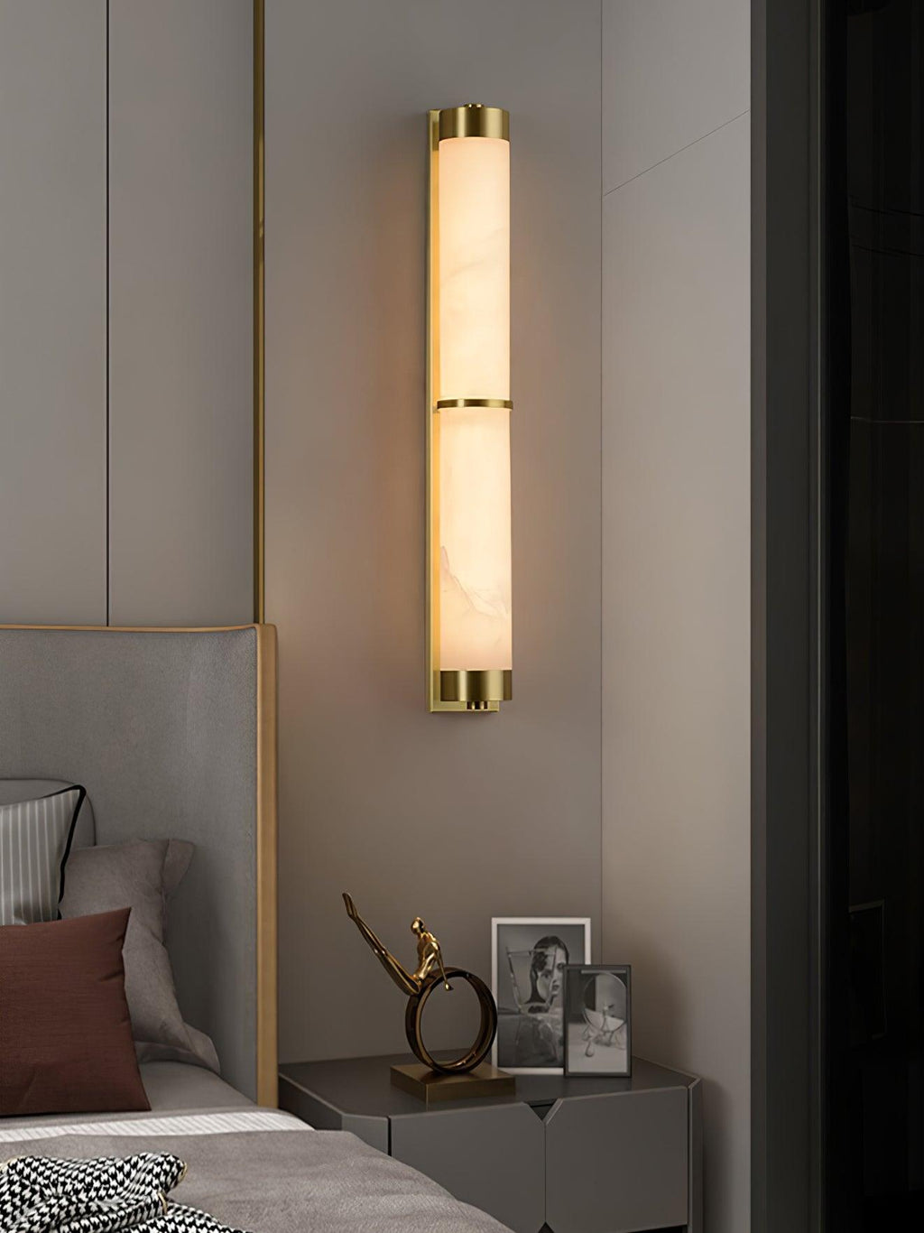 Cylindra Wall Light | Alabaster & Brass | White Shade