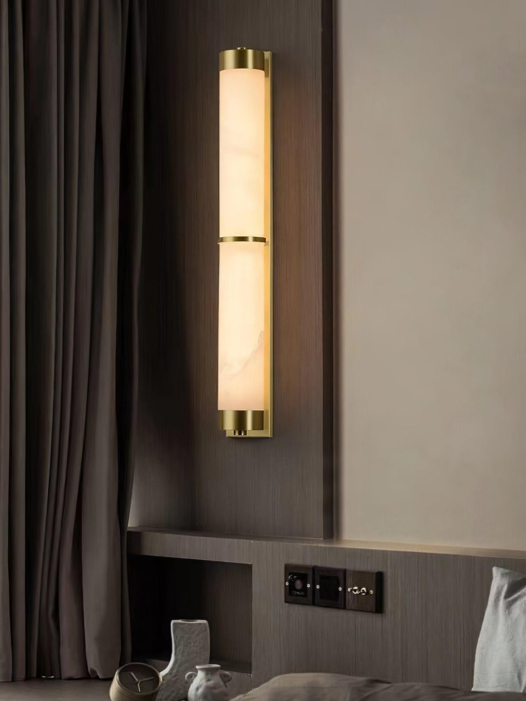 Cylindra Wall Light | Alabaster & Brass | White Shade