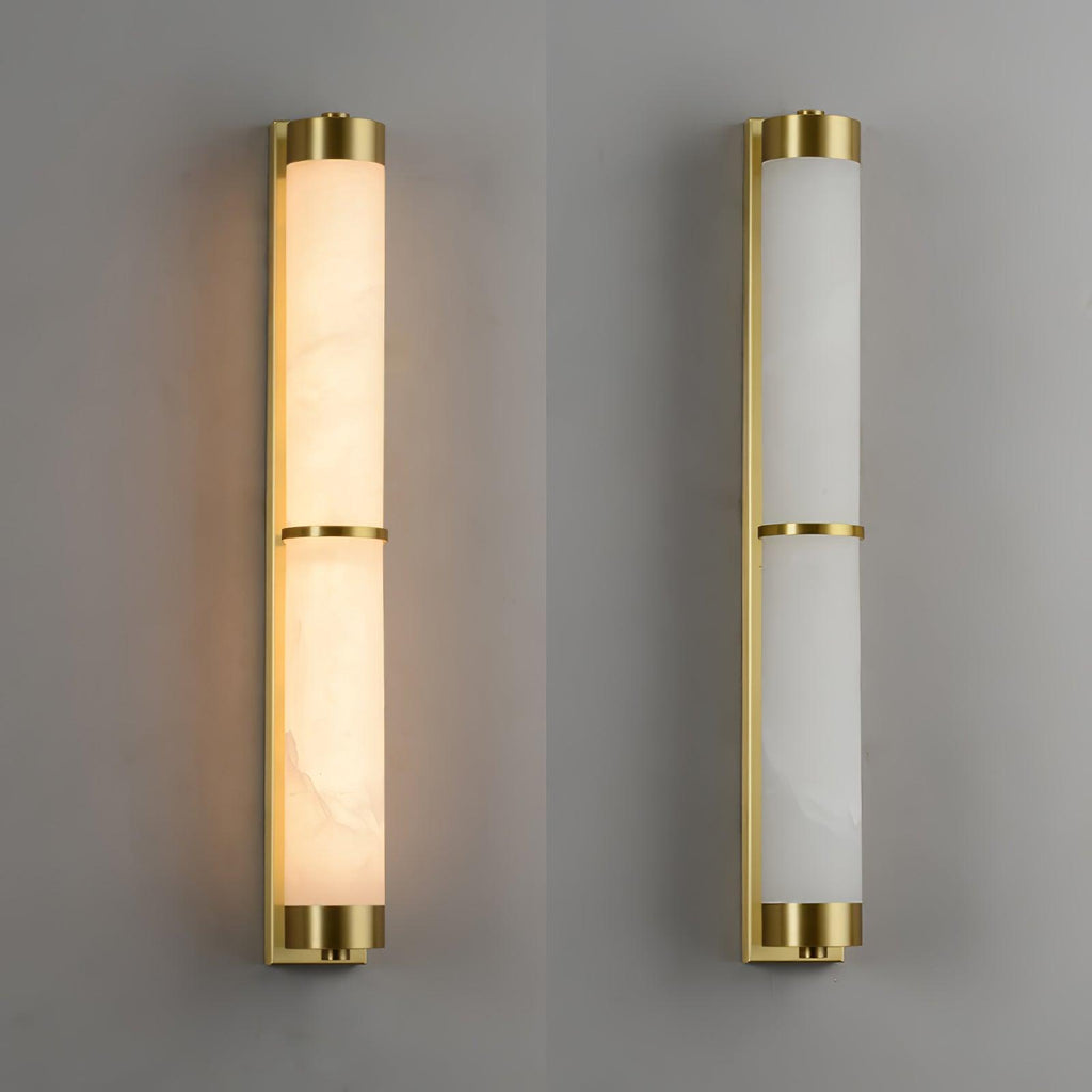 Cylindra Wall Light | Alabaster & Brass | White Shade