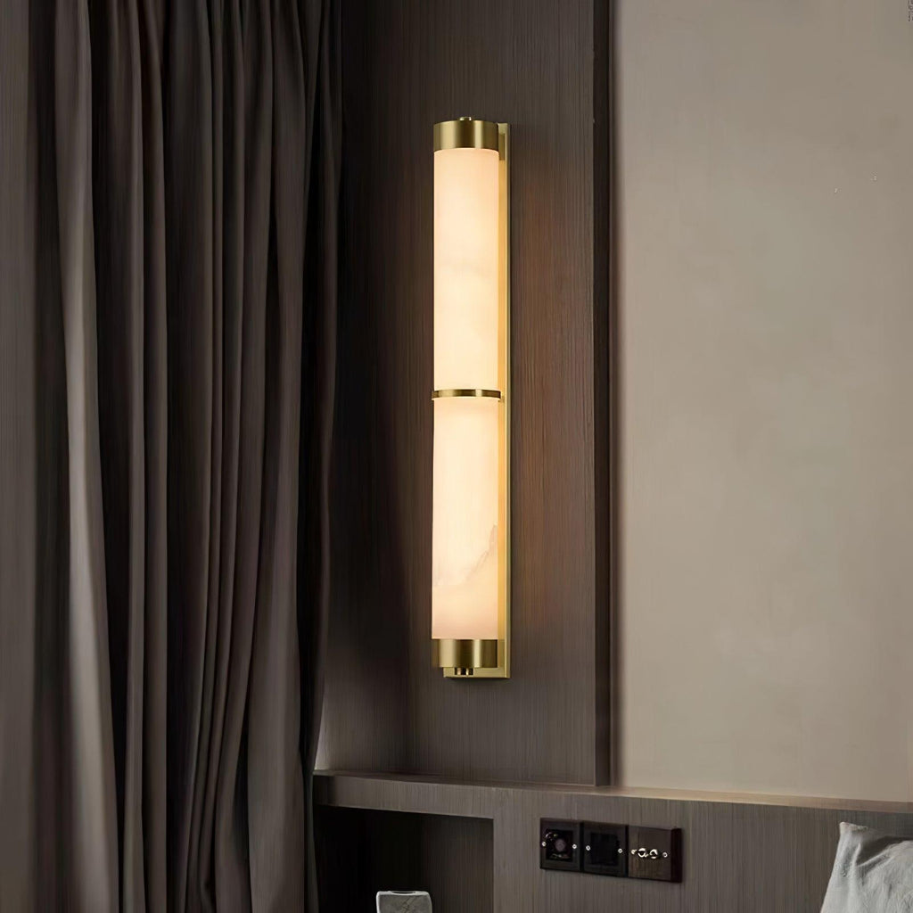 Cylindra Wall Light | Alabaster & Brass | White Shade