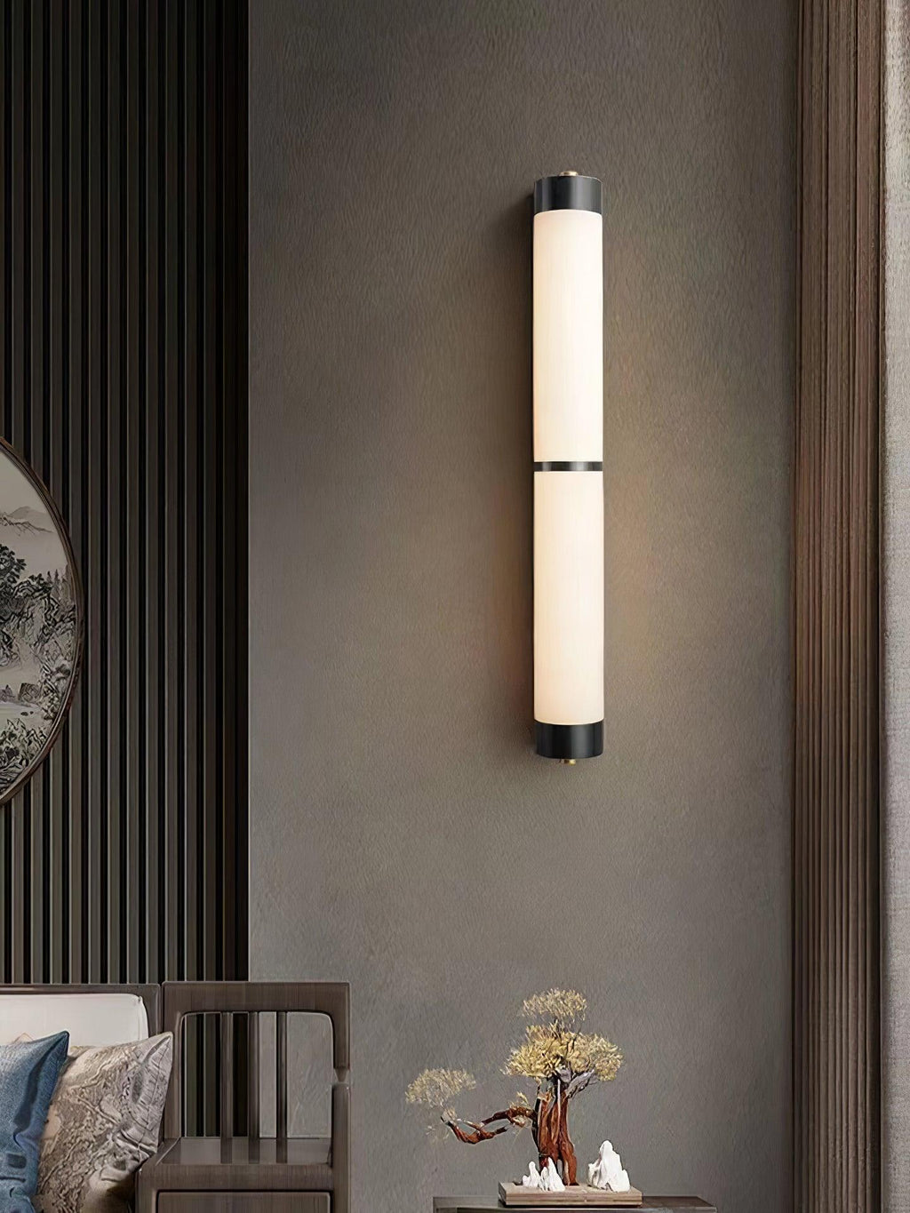 Cylindra Wall Light | Alabaster & Brass | White Shade
