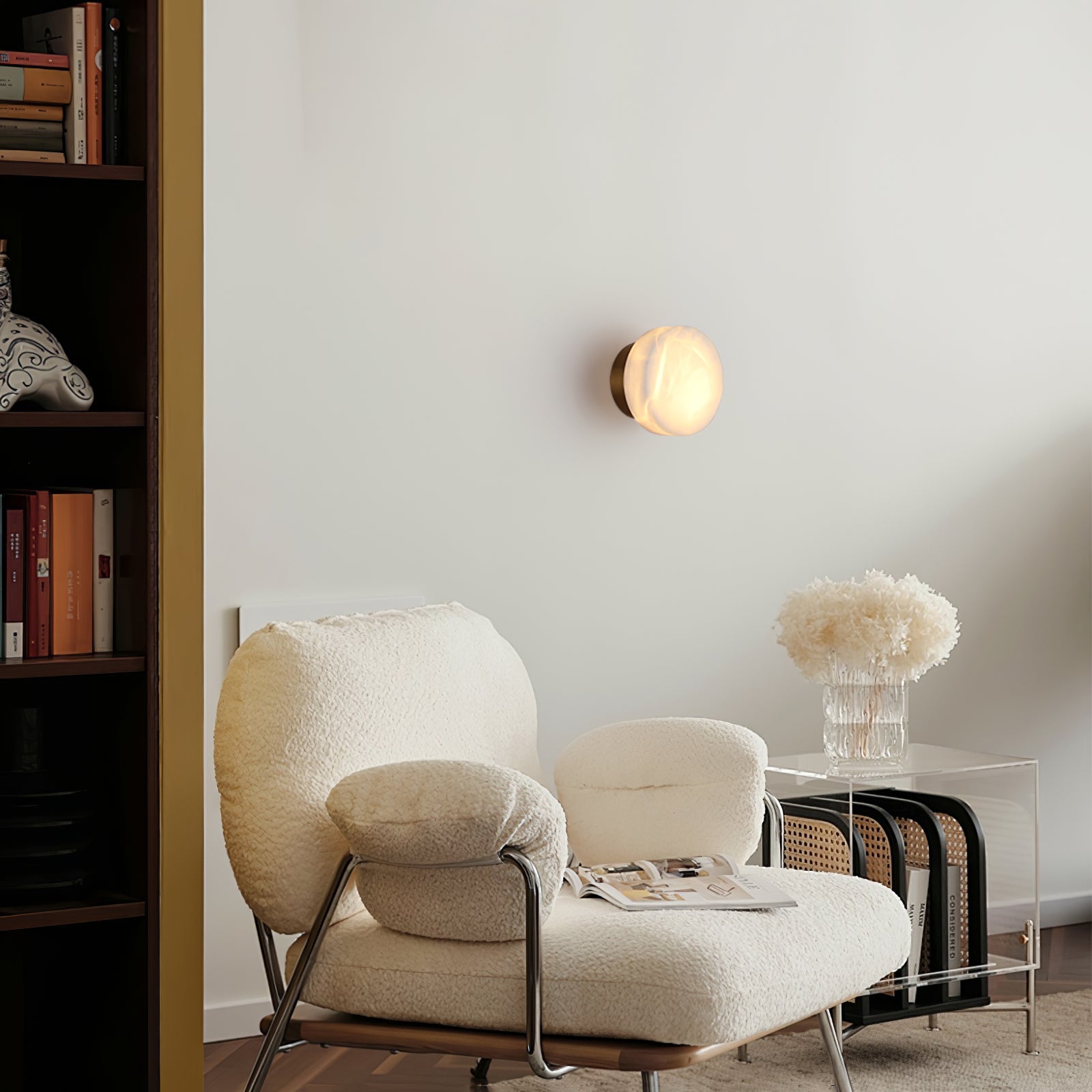 Cylindrical Wall Light | Alabaster Stone | White