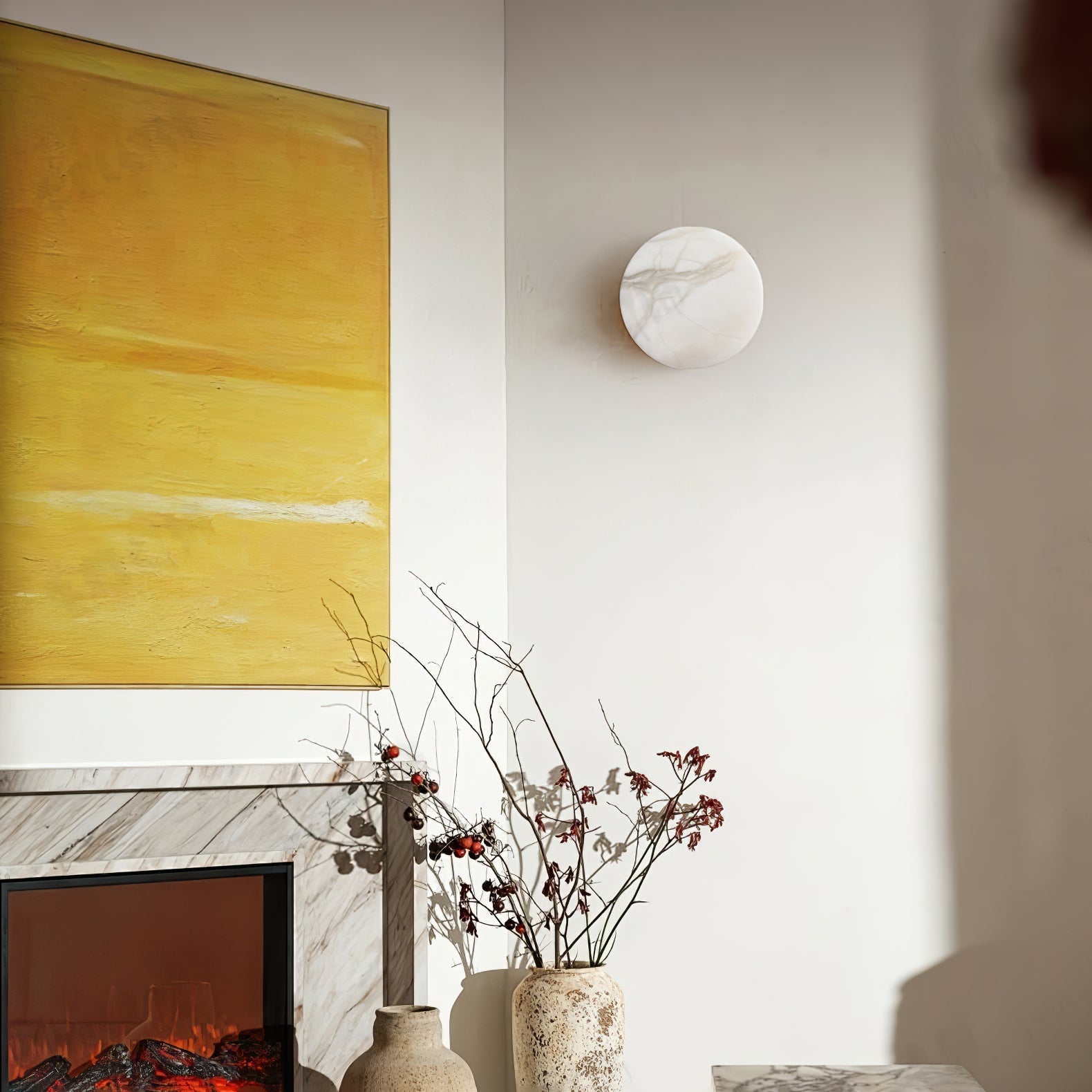 Cylindrical Wall Light | Alabaster Stone | White