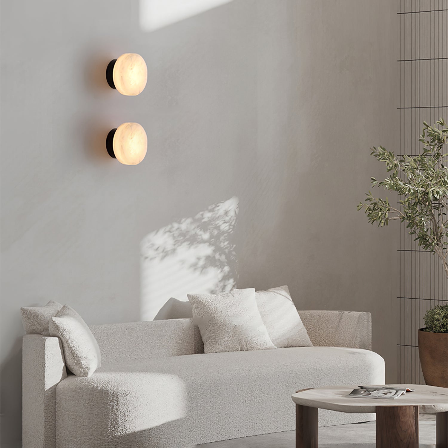 Cylindrical Wall Light | Alabaster Stone | White