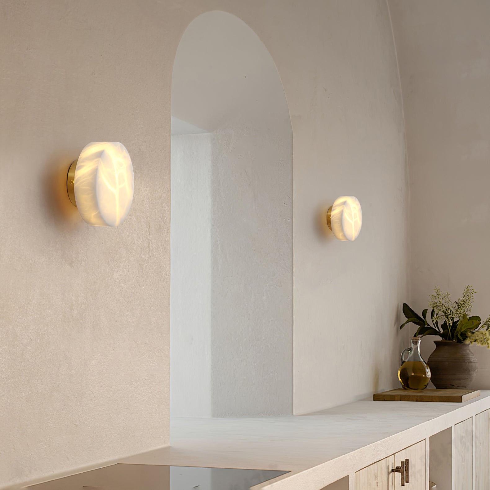 Cylindrical Wall Light | Alabaster Stone | White