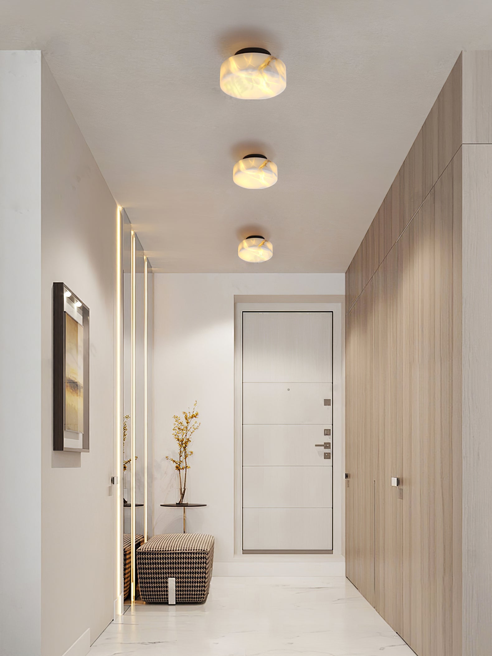 Cylindrical Wall Light | Alabaster Stone | White