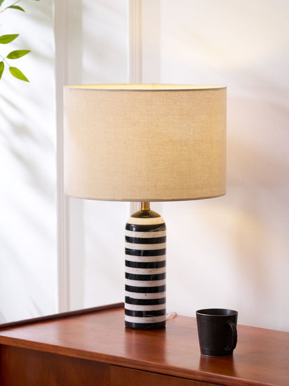 Tuxedo Table Lamp | Black and White Marble | 30cm Diameter