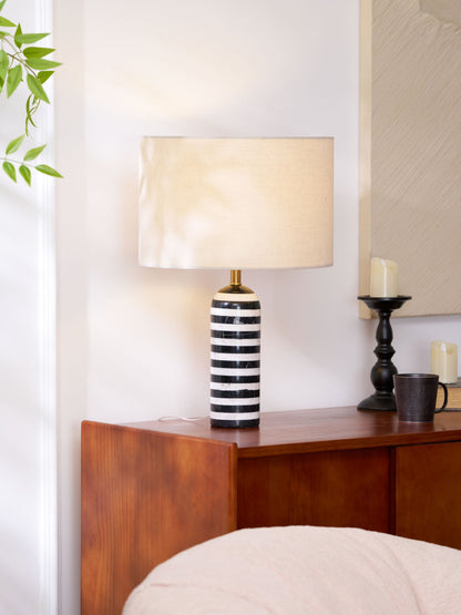 Tuxedo Table Lamp | Black and White Marble | 30cm Diameter