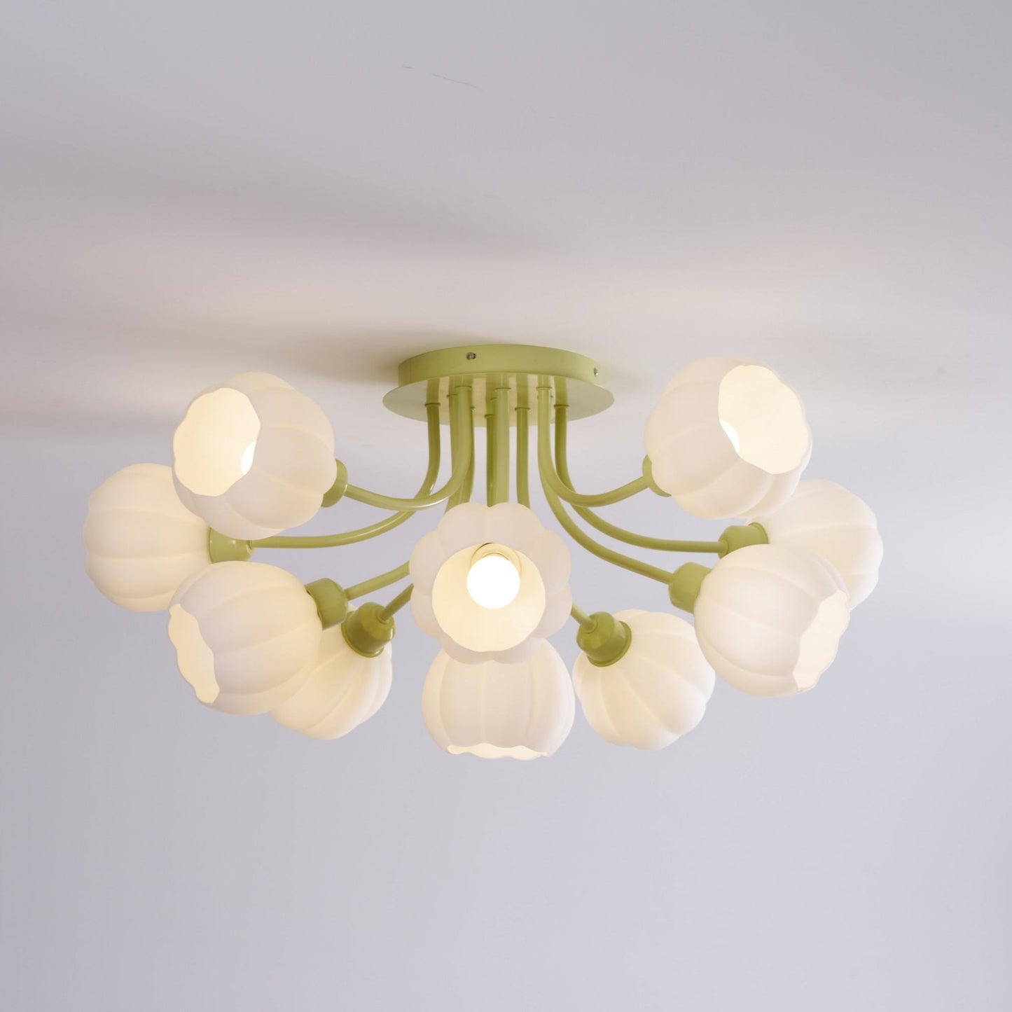 Pumpkin Matcha Ceiling Lamp | Glass Shade & Metal Finish | 7, 11, or 13 Heads