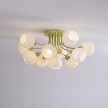 Pumpkin Matcha Ceiling Lamp | Glass Shade & Metal Finish | 7, 11, or 13 Heads
