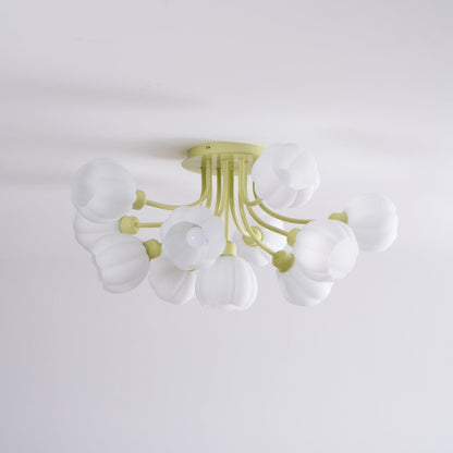 Pumpkin Matcha Ceiling Lamp | Glass Shade & Metal Finish | 7, 11, or 13 Heads