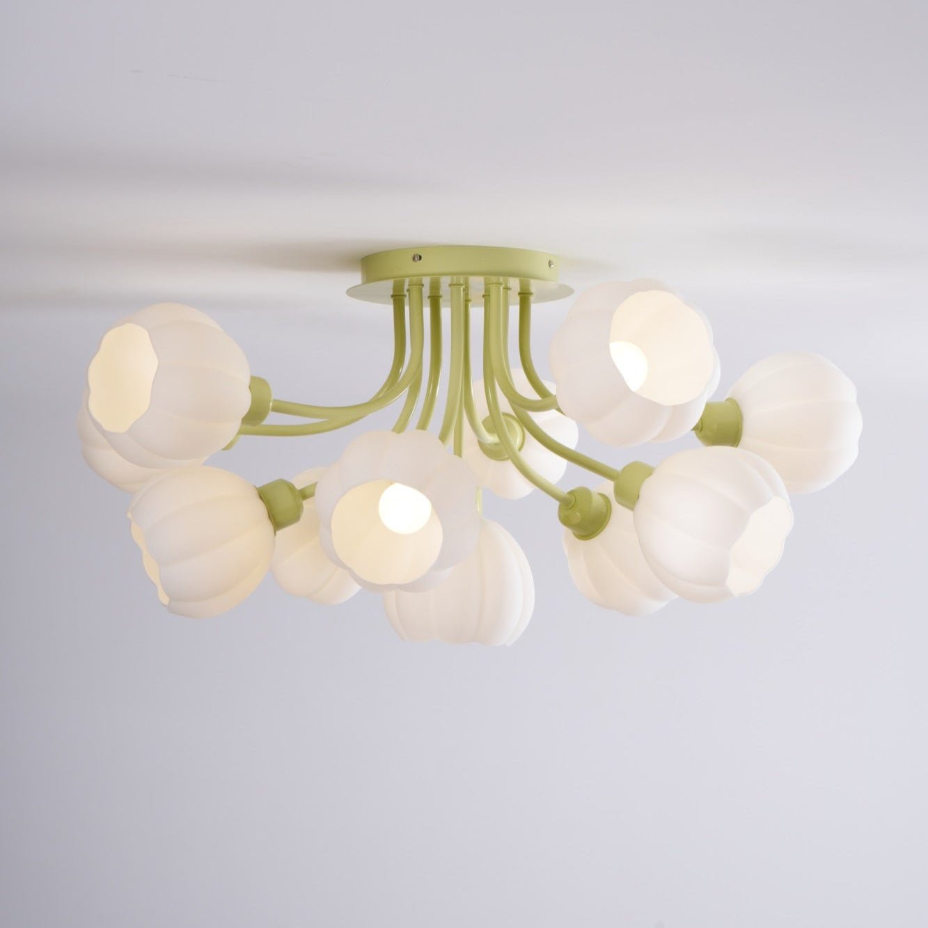 Pumpkin Matcha Ceiling Lamp | Glass Shade & Metal Finish | 7, 11, or 13 Heads