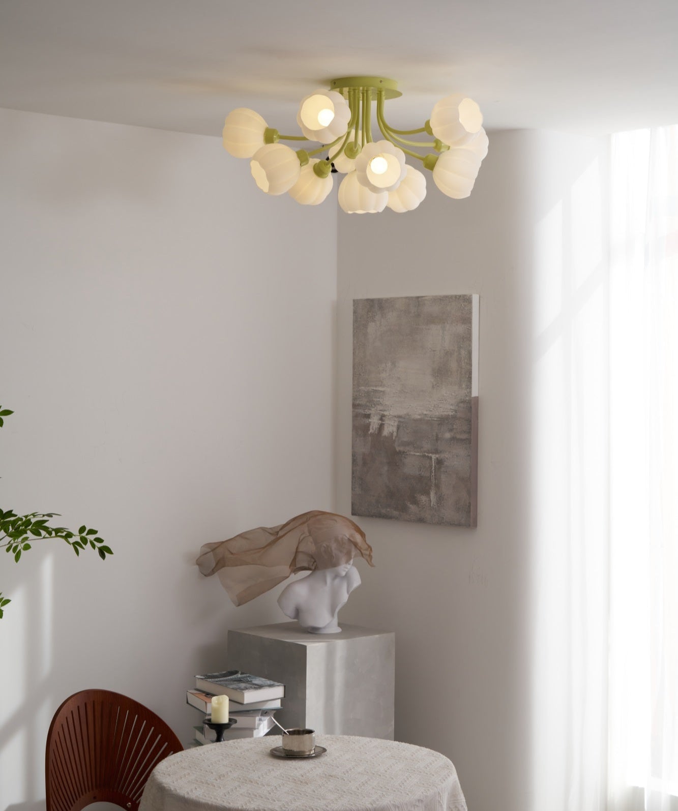 Pumpkin Matcha Ceiling Lamp | Glass Shade & Metal Finish | 7, 11, or 13 Heads
