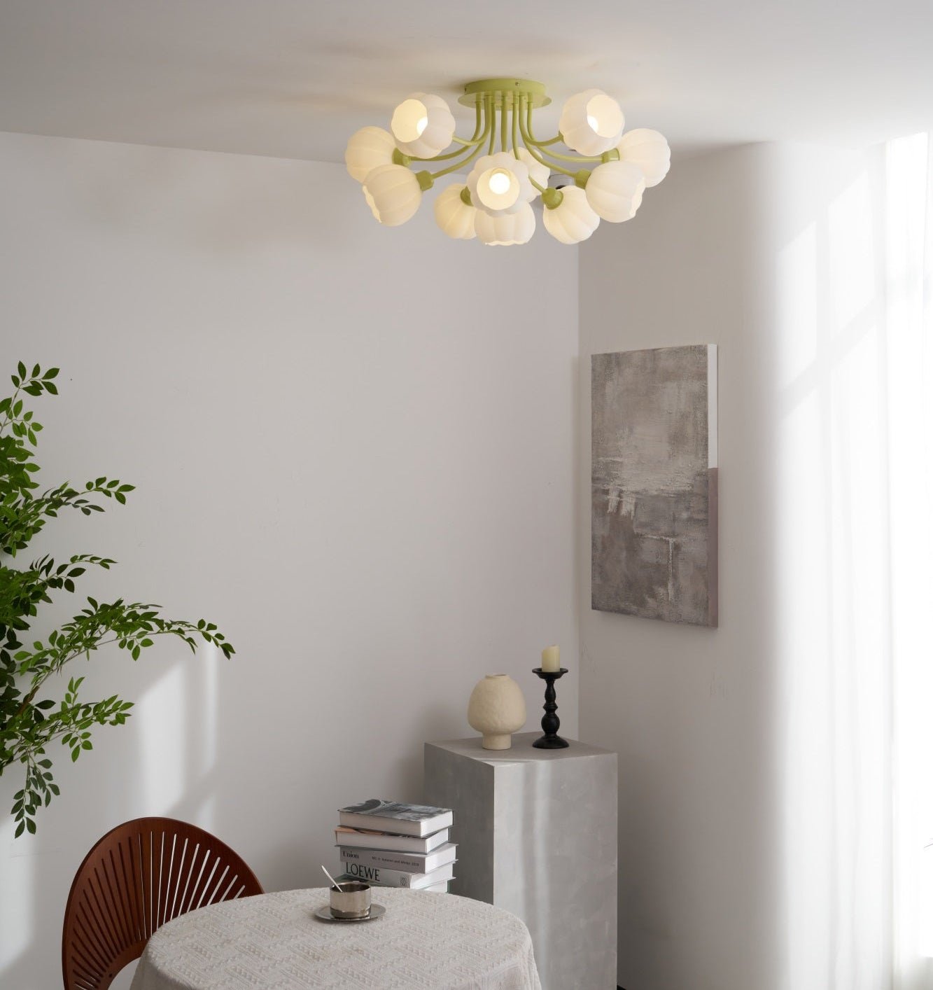 Pumpkin Matcha Ceiling Lamp | Glass Shade & Metal Finish | 7, 11, or 13 Heads