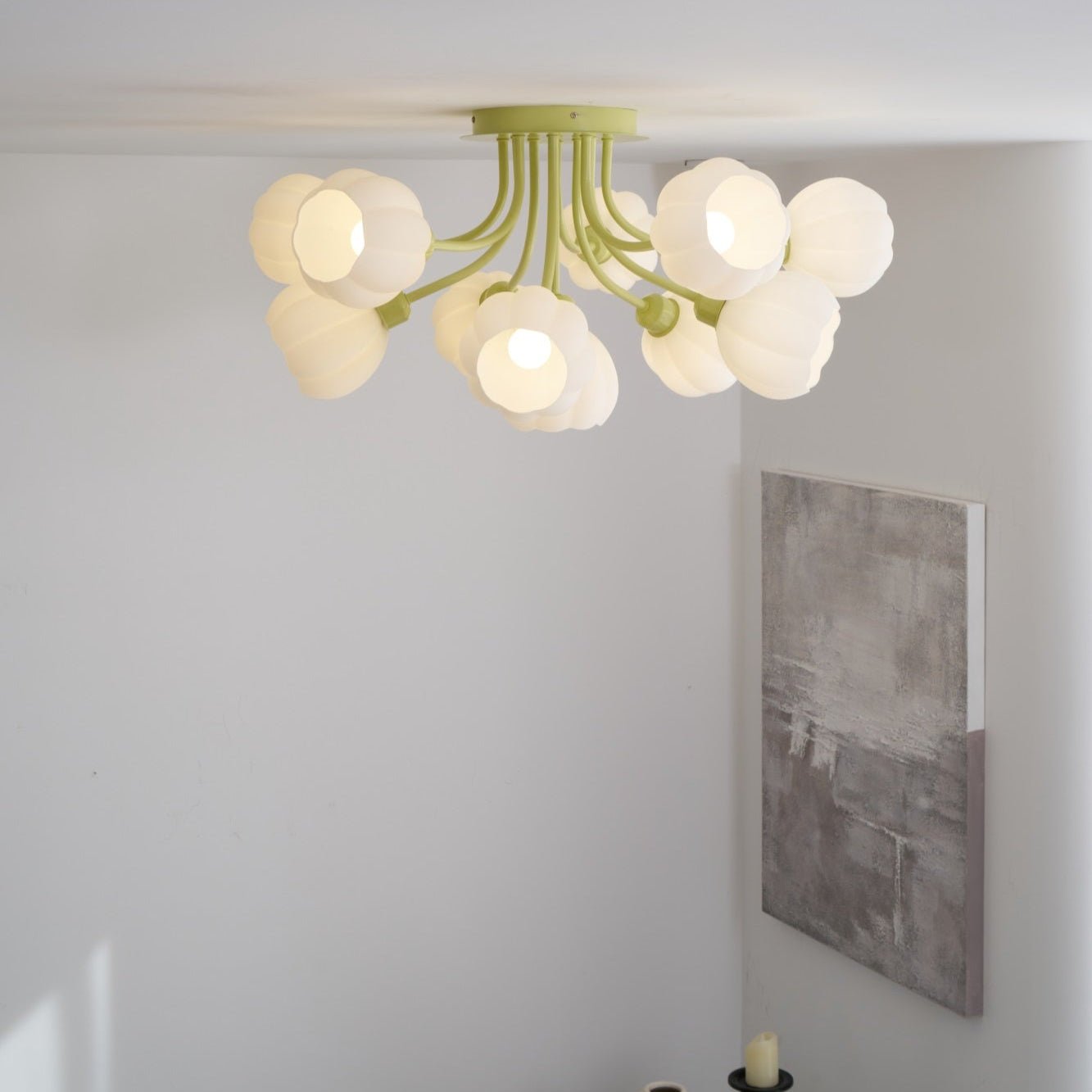 Pumpkin Matcha Ceiling Lamp | Glass Shade & Metal Finish | 7, 11, or 13 Heads